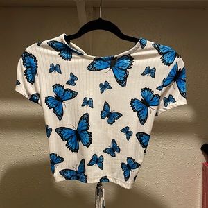 Faded Rose Butterfly Crop Top
